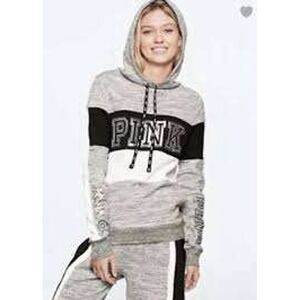 Victoria's Secret PINK Sweatshirt Womens Small Sequin Logo Colorblock Hoodie